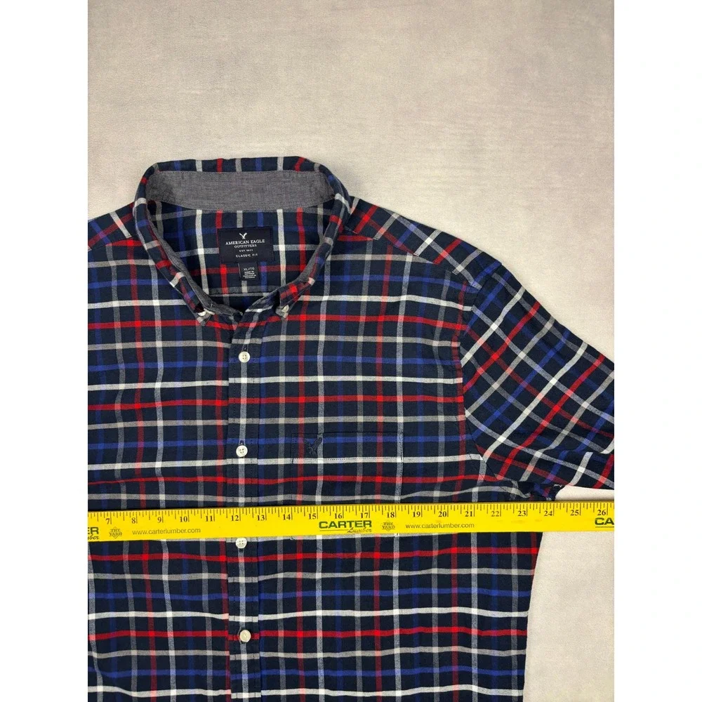 American Eagle Outfitters Mens‎ XL Classic Fit Plaid Button Down Shirt Navy Red